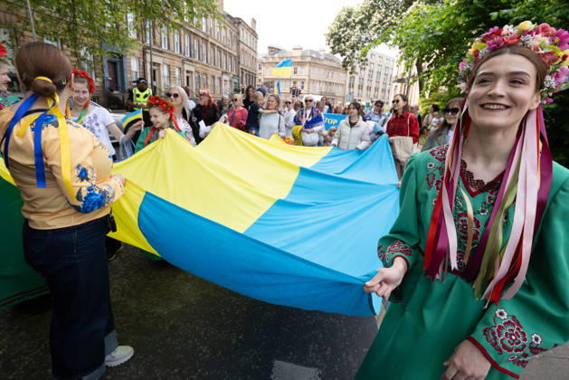 May 23, 2026, Glasgow, Scotland, UK: Members of the Ukrainian community in Scotland held their annual Vyshyvanka Parade in Glasgow under the slogan Together in Tradition, Together in Scotland. The event celebrated Ukrainian culture and identity, centred on the traditional embroidered shirt known as the vyshyvanka, and was held as part of worldwide Vyshyvanka Day celebrations. Glasgow UK - ZUMAs357 20260523_zip_s357_005 Copyright: xCameronxScottx