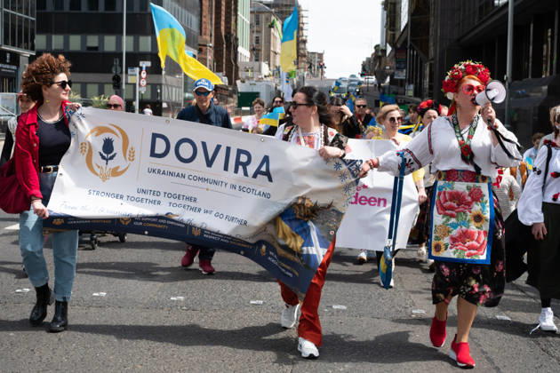 May 23, 2026, Glasgow, Scotland, UK: Members of the Ukrainian community in Scotland held their annual Vyshyvanka Parade in Glasgow under the slogan Together in Tradition, Together in Scotland. The event celebrated Ukrainian culture and identity, centred on the traditional embroidered shirt known as the vyshyvanka, and was held as part of worldwide Vyshyvanka Day celebrations. Glasgow UK - ZUMAs357 20260523_zip_s357_024 Copyright: xCameronxScottx