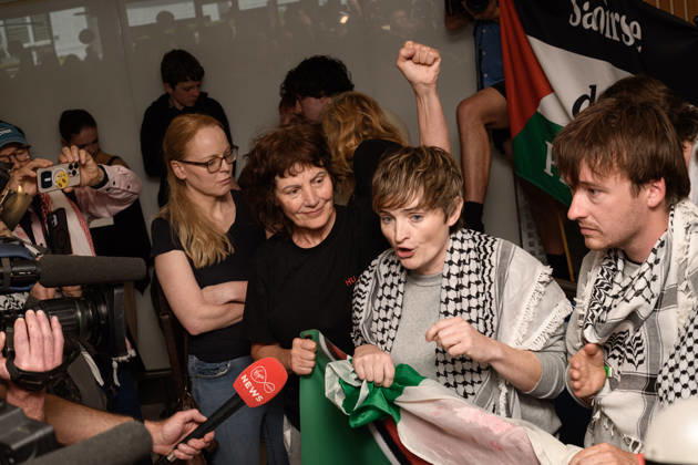 May 23, 2026, Dublin, Ireland: Dr Margaret Connolly (centre left) and Louise McCormack (centre right) address the media and supporters at Dublin Airport as fifteen Irish citizens who were detained by Israel arrive back in Ireland. Irish flotilla activists return home to Dublin Airport after Israeli detention. Dublin Ireland - ZUMAs197 20260523_aaa_s197_192 Copyright: xGrahamxMartinx