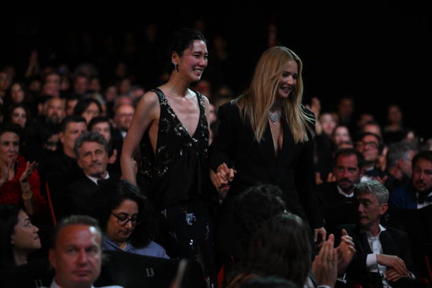 Cannes - Closing Ceremony Japanese actress Tao Okamoto and Belgian actress Virginie Efira celebrate after winning ex-aequo the Best Actress Prize for the film Soudain (All of a Sudden) during the closing ceremony of the 79th edition of the Cannes Film Festival in Cannes, France on May 23, 2026. Photo by Eliot Blondet ABACAPRESS.COM Cannes France  Copyright: xBlondetxEliot ABACAx