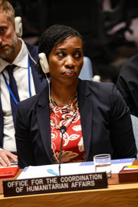 May 23, 2026, New York, New York, USA: EDEM WOSORNU, Director of the Operations and Advocacy Division at OCHA, listens during an emergency UN Security Council meeting on Ukraine at UNHQ following Russian allegations of a Ukrainian drone strike on a vocational school and student dormitory in Russian-controlled Luhansk, which Ukraine denies targeted civilians. New York USA - ZUMAo116 20260523_znp_o116_008 Copyright: xBiancaxOterox