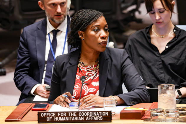 May 23, 2026, New York, New York, USA: EDEM WOSORNU, Director of the Operations and Advocacy Division at OCHA, listens during an emergency UN Security Council meeting on Ukraine at UNHQ following Russian allegations of a Ukrainian drone strike on a vocational school and student dormitory in Russian-controlled Luhansk, which Ukraine denies targeted civilians. New York USA - ZUMAo116 20260523_znp_o116_009 Copyright: xBiancaxOterox