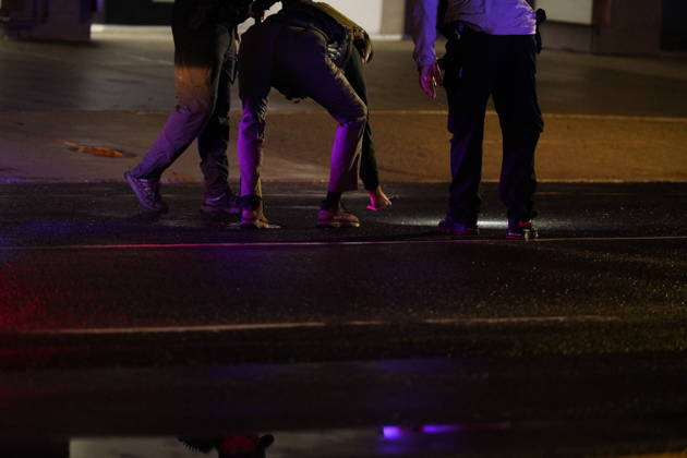 Shots Fired in Vacinity of the White House Police investigators collect evidence in the 1700 block of Pennsylvania Avenue, Northwest, which is one block west of the White House in Washington, DC, USA, following the shooting there on Saturday, May 23, 2026. Two people were shot and taken to a local hospital, one has died. Photo by Andrew Thomas CNP ABACAPRESS.COM Washington District of Columbia United States  Copyright: xCNP ABACAx