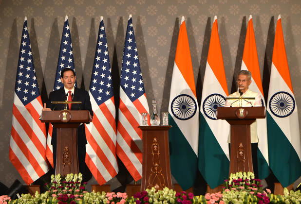 Rubio and Jaishankar hold joint press conference in New Delhi NEW DELHI, INDIA - MAY 24: US Secretary of State Marco Rubio (L) and Indian External Affairs Minister Subrahmanyam Jaishankar (R) address a press conference at Hyderabad House, in New Delhi on India May 24, 2026. Imtiyaz Khan Anadolu New Delhi India. Editorial use only. Please get in touch for any other usage.  Copyright: x2026xAnadoluxImtiyazxKhanx