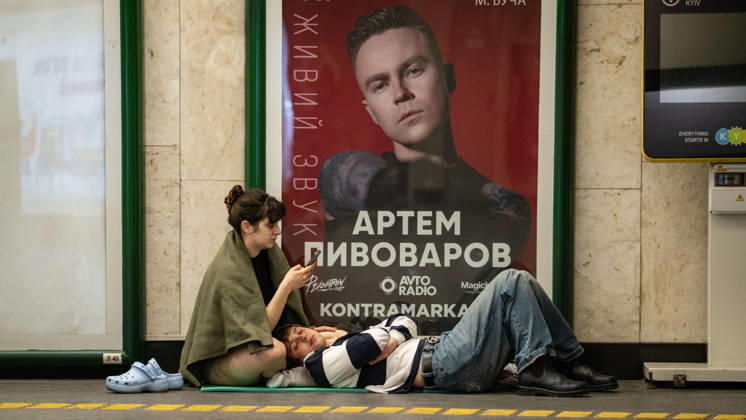 Civilians shelter in Kyiv metro stations after Russian ballistic missile attack KYIV, UKRAINE - MAY 24: Civilians take shelter inside metro stations after Russia launches ballistic missile attacks targeting multiple districts of Kyiv, Ukraine on May 24, 2026. Loud explosions were heard across the city as residential buildings, shopping centers, educational institutions and infrastructure facilities were damaged in the overnight strikes. Arif Murat Kayacan Anadolu Kyiv Ukraine. Editorial use only. Please get in touch for any other usage.  Copyright: x2026xAnadoluxArifxMuratxKayacanx