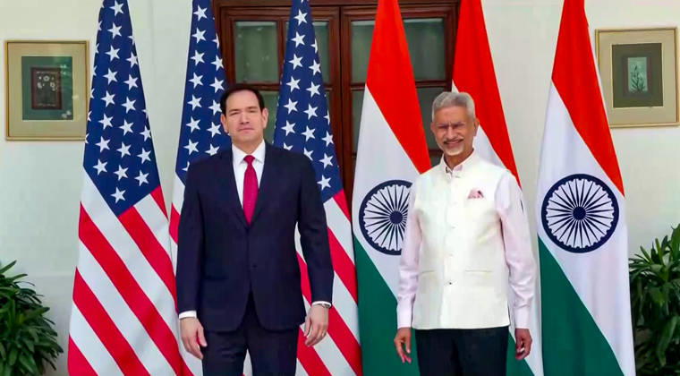 RECORD DATE NOT STATED U.S. Secretary of State Marco Rubio and EAM S. Jaishankar at Hyderabad House New Delhi, May 24 (ANI): U.S. Secretary of State Marco Rubio and External Affairs Minister S. Jaishankar pose for a photo at Hyderabad House, in New Delhi on Sunday. (DD News ANI Video Grab) NEW DELHI Delhi India Copyright: xANIx ANI_20260524012