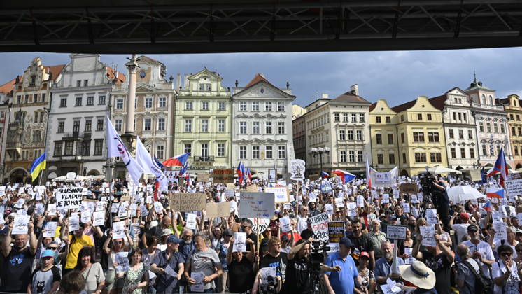 Millions Moments association organises march in Prague to Government Office in support of public Czech Television and Czech Radio. The march starts at Old Town Square, Prague, Czech Republic, on May 24, 2026. (CTKxPhoto MichalxKrumphanzl) CTKPhotoP2026052404607  CTKPhotoP2026052404607