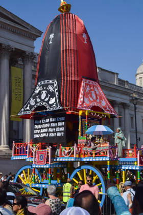 May 24, 2026, London, England, United Kingdom: Chariots arrive in Trafalgar Square during Rathayatra Chariot Festival. Three large chariots, carrying the Deity forms of Jagannatha, Baladeva and Subhadra are pulled through the city and displayed in Trafalgar Square where the main festival takes place annually and is attended by devotees of Krishna. London United Kingdom  - ZUMAv130 20260524_zip_v130_014 Copyright: xVukxValcicx