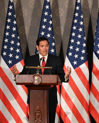 NEW DELHI, INDIA - MAY 24: United States Secretary of State Marco Rubio speaks during a joint press conference at Hyderabad House, on May 23, 2026 in New Delhi, India. Both leaders reaffirmed the strength of the India-US strategic partnership and outlined key areas of cooperation, including trade, energy, mobility and regional security. (Photo by Arvind Yadav Hindustan Times ) Joint Press Conference Of US Secretary Of State Marco Rubio And External Affairs Minister S. Jaishankar At Hyderabad House
