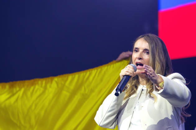 May 24, 2026, Bogota, Cundinamarca, COLOMBIA: Center-right senator and presidential candidate PALOMA VALENCIA addresses a crowd of supporters during her final campaign rally ahead of the May 31 first-round election. Standing on a platform of strict public security and private sector investment, the Centro DemocroÂ¡tico candidate is making her final push to secure a spot in the projected June runoff. Bogota COLOMBIA  - ZUMAd225 20260524_znp_d225_004 Copyright: xZoraidaxDiazx