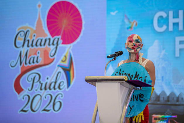 May 24, 2026, Chiang Mai, Thailand: Sirisak Chaited, representative of the Chiang Mai Pride organizing committee, speaks during the opening ceremony of Chiang Mai Pride. The Chiang Mai Pride Parade 2026 took place in Chiang Mai, Thailand. Chiang Mai province holds Thailandis first Pride Month celebrations annually, promoting gender equality, diversity, and human rights as part of Pride Month activities in northern Thailand. Chiang Mai Thailand  - ZUMAs197 20260524_aaa_s197_117 Copyright: xPongmanatxTasirix