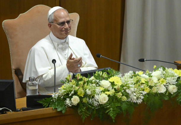 Pope Leo XIV Presents His First Encyclical On Artificial Intelligence - Vatican Pope Leo XIV attends the presentation of his first Encyclical titled ‘Magnifica humanitas’ (Magnificent Humanity), in the Vatican on May 25, 2026, a call to remain human in the age of Artificial Intelligence (AI). Pope Leon XIV appealed for the safeguarding of humanity, promotion of truth, dignity of work, social justice, and peace. Photo by (EV) Simone Risoluti Vatican Media ABACAPRESS.COM Vatican City Rome Vatican (or Holy See)  Copyright: xABACAx