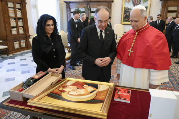 ITALY - POPE LEO XIV RECEIVES IN PRIVATA AUDIENCE HIS EXCELLENCY NR BAJRAM BAGAJ IN THE VATICAN- 2026 5 25 Italy, Rome, Vatican, 2026 5 25.Pope Leo XIV receives in a private audience His Excellency Mr. Bajram Begaj, President of the Republic of Albania in The Vatican EDITORIAL USE ONLY - NO BOOKS Copyright: xVATICANxMEDIAx