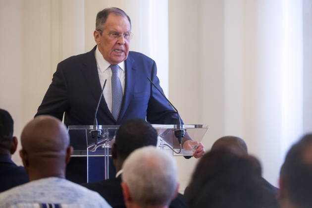 RUSSIA, MOSCOW - MAY 25, 2026: Russia s Minister of Foreign Affairs Sergei Lavrov speaks during a reception for the heads of missions at the Reception House of Russia’s Ministry of Foreign Affairs on Africa Day. Sergei Fadeichev TASS  93026852