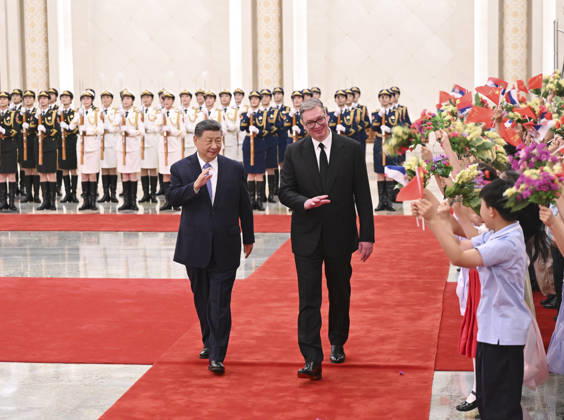 (260525) -- BEIJING, May 25, 2026 -- Chinese President Xi Jinping holds a welcome ceremony for Serbian President Aleksandar Vucic in the Northern Hall of the Great Hall of the People prior to their talks in Beijing, capital of China, May 25, 2026. Xi held talks with Vucic, who is on a state visit to China, at the Great Hall of the People in Beijing on Monday. ) CHINA-BEIJING-XI JINPING-SERBIAN PRESIDENT-TALKS (CN) YanxYan 