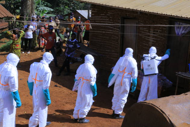 Ebola outbreak in Democratic Republic of Congo MONGBWALU, DEMOCRATIC REPUBLIC OF THE CONGO - MAY 25: Health workers wearing protective equipment carry out disinfection procedures before transporting the body of a person who died with suspected Ebola infection in Mongbwalu village of Ituri province in eastern Democratic Republic of the Congo, on May 25, 2026. Marcus Loika Anadolu Mongbwalu Democratic Republic of the Congo. Editorial use only. Please get in touch for any other usage. Copyright: x2026xAnadoluxMarcusxLoikax