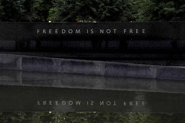 Freedom Is Not Free is seen reflected at the Korean War Memorial on Memorial Day in Washington, DC on Monday, May 25, 2026.  WAP20260525338 BONNIExCASH