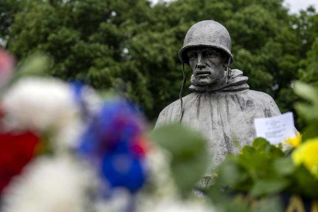 The Korean War Memorial is seen amidst flower wreaths on Memorial Day in Washington, DC on Monday, May 25, 2026.  WAP20260525331 BONNIExCASH