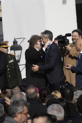 Argentina: President Javier Milei leads the Tedeum. President Javier Milei presides over the traditional Tedeum at the Metropolitan Cathedral. This religious ceremony celebrates the Revolution of May 25, 1810, a historic date marking the establishment of Argentina™s first national government. In the photo: At the end of the ceremony, President Milei greets Martin Menem, Speaker of the Chamber of Deputies. Buenos Aires Argentina Copyright: xImagoxImages EstebanxOsoriox _52A8221