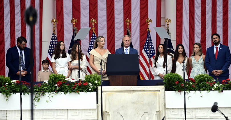 United States President Donald J Trump delivers remarks in the Amphitheater after laying a wreath at the Tomb of the Unknowns at Arlington National Cemetery in Arlington, Virginia on Memorial Day, Monday, May 25, 2026.  WAX20260525222 KylexMazza