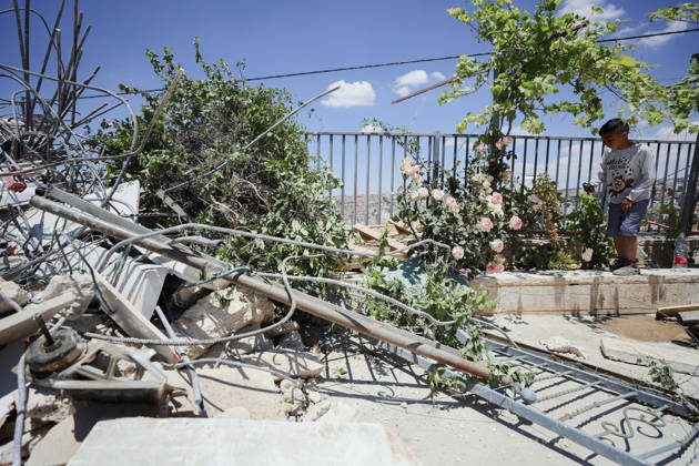 Israeli Demolition West Bank Family Displaced Eid Al-Adha A boy stands near a small garden next to the rubble of a destroyed building in Nahhalin, occupied West Bank, on May 25, 2026. The demolition, carried out by Israeli forces who stated the structure was built without a permit, displaced an eight-member Palestinian family just two days before the Islamic holiday of Eid al-Adha. Bethlehem West Bank Palestinian Territories Copyright: xMosabxShawerx