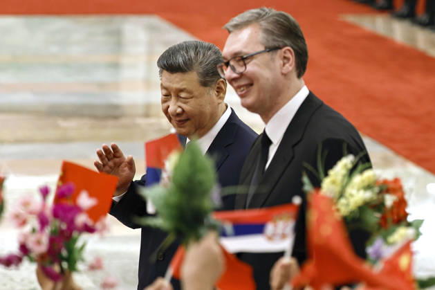 China-Serbia talks Serbian President Aleksandar Vucic (R) attends a welcoming ceremony with Chinese President Xi Jinping at the Great Hall of the People in Beijing on May 25, 2026. (Pool photo)  A14AA0005611824P