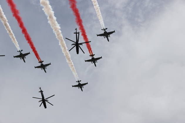 Georgia marks 108th anniversary of the founding of the republic TBILISI, GEORGIA - MAY 26: Georgian Army aircrafts perform a demonstrative flight during the military parade to mark the 108th anniversary of the founding of the Republic of Georgia, in Tbilisi, Georgia on May 26, 2026. Davit Kachkachishvili Anadolu Tbilisi Georgia. Editorial use only. Please get in touch for any other usage.  Copyright: x2026xAnadoluxDavitxKachkachishvilix