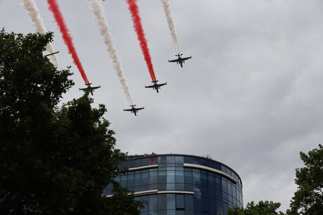 Georgia marks 108th anniversary of the founding of the republic TBILISI, GEORGIA - MAY 26: Georgian Army aircrafts perform a demonstrative flight during the military parade to mark the 108th anniversary of the founding of the Republic of Georgia, in Tbilisi, Georgia on May 26, 2026. Davit Kachkachishvili Anadolu Tbilisi Georgia. Editorial use only. Please get in touch for any other usage.  Copyright: x2026xAnadoluxDavitxKachkachishvilix