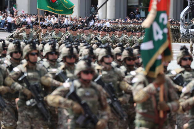 Georgia marks 108th anniversary of the founding of the republic TBILISI, GEORGIA - MAY 26: Georgian Army Soldiers attend the military parade to mark the 108th anniversary of the founding of the Republic of Georgia, in Tbilisi, Georgia on May 26, 2026. Davit Kachkachishvili Anadolu Tbilisi Georgia. Editorial use only. Please get in touch for any other usage.  Copyright: x2026xAnadoluxDavitxKachkachishvilix
