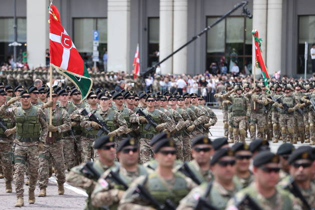 Georgia marks 108th anniversary of the founding of the republic TBILISI, GEORGIA - MAY 26: Georgian Army Soldiers attend the military parade to mark the 108th anniversary of the founding of the Republic of Georgia, in Tbilisi, Georgia on May 26, 2026. Davit Kachkachishvili Anadolu Tbilisi Georgia. Editorial use only. Please get in touch for any other usage.  Copyright: x2026xAnadoluxDavitxKachkachishvilix