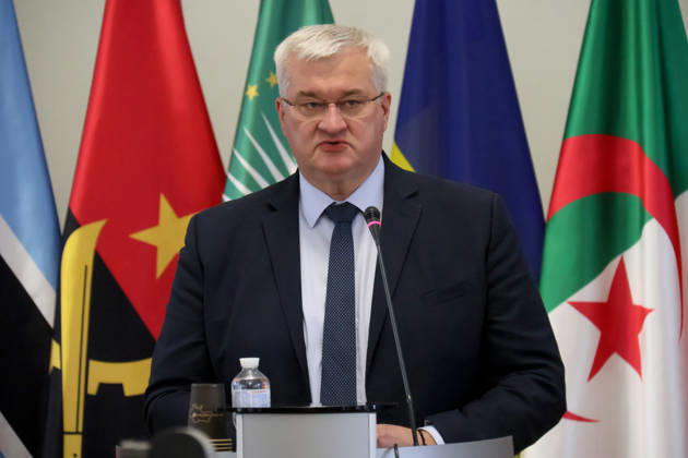 RECORD DATE NOT STATED Ukrainian Foreign Minister Andrii Sybiha delivers a speech during the forum Ukraine–Africa: Past, Present and Future of Relations, organized to mark Africa Day 2026 in Ukraine at the Hennadii Udovenko Diplomatic Academy of Ukraine under the Ministry of Foreign Affairs, Kyiv, Ukraine, on May 26, 2026 (Photo by Pavlo Bahmut Ukrinform) Forum Ukraine–Africa Past, Present and Future of Relations held in Kyiv  Copyright: xPavloxBahmutx