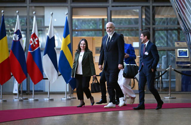 The 8th EU-Albania Accession Conference in Brussels BRUSSELS, BELGIUM - MAY 26: Albanian Prime Minister Edi Rama (C) attends the 8th EU-Albania Accession Conference in Brussels, Belgium, on May 26, 2026. Dursun Aydemir Anadolu Brussels Belgium. Editorial use only. Please get in touch for any other usage.  Copyright: x2026xAnadoluxDursunxAydemirx