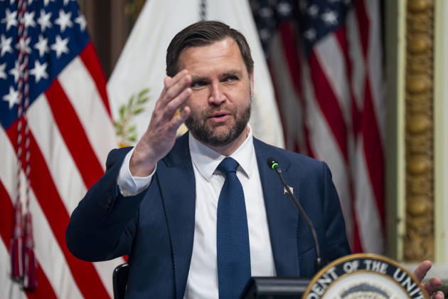 Vice President JD Vance speaks during a roundtable on anti-fraud initiatives in the Indian Treaty Room in the Eisenhower Executive Building near the White House in Washington, DC on Tuesday, May 26, 2026.  WAP20260526305 BONNIExCASH