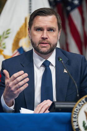 Vice President JD Vance speaks during a roundtable on anti-fraud initiatives in the Indian Treaty Room in the Eisenhower Executive Building near the White House in Washington, DC on Tuesday, May 26, 2026.  WAP20260526316 BONNIExCASH