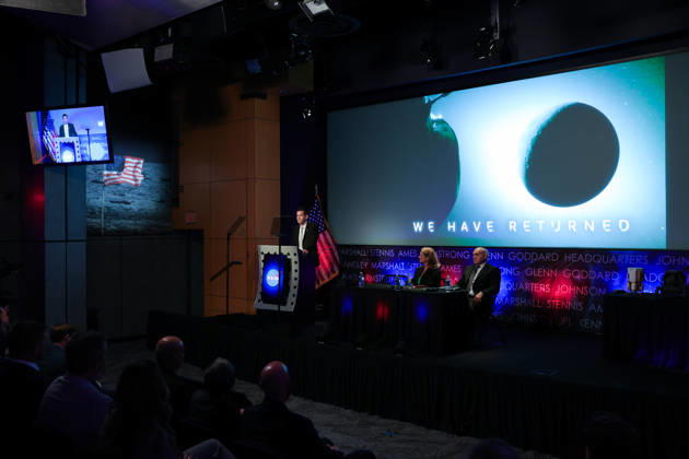 May 26, 2026, Washington, District Of Columbia, USA: Joined on stage by LORI GLAZE, Acting Associate Administrator, Exploration Systems Development Mission Directorate, NASA, and CARLOS GARCIA-GALAN, Program Executive, Moon Base, NASA, NASA Administrator JARED ISAACMAN, left at podium, speaks at a press conference announcing Moon Base plans and mission progress at NASA Headquarters in Washington, D.C. on May 26, 2026. NASA s Moon Base program is a long-term lunar exploration and infrastructure initiative designed to enable sustained human presence at the lunar South Pole. Washington USA - ZUMAd227 20260526_znp_d227_008 Copyright: xBryanxDozierx