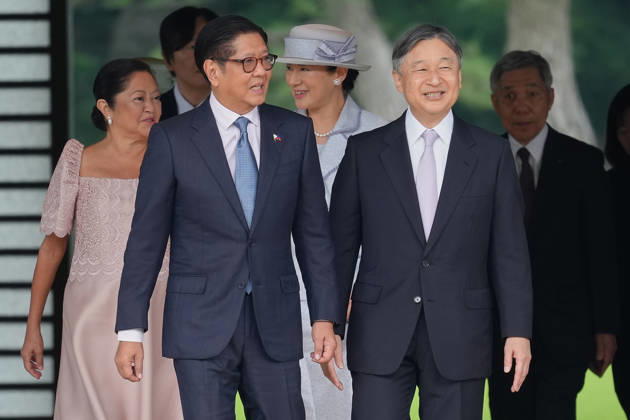 Philippine President Ferdinand ‘Bongbong’ Marcos visits Tokyo TOKYO, JAPAN - MAY 27: (----EDITORIAL USE ONLY MANDATORY CREDIT - EUGENE HOSHIKO POOL AP - NO MARKETING NO ADVERTISING CAMPAIGNS - DISTRIBUTED AS A SERVICE TO CLIENTS----) Japanese Emperor Naruhito and Empress Masako welcome Philippine President Ferdinand Marcos Jr. and first lady Liza Araneta-Marcos during a welcome ceremony at the Imperial Palace in Tokyo, Wednesday, May 27, 2026. Eugene Hoshiko AP POOL Anadolu Tokyo Japan. Editorial use only. Please get in touch for any other usage.  Copyright: x2026xAnadoluxEugenexHoshiko AP POOLx