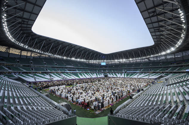 May 27, 2026, Doha, Qatar: People seen offering Eid al-Adha morning prayers at the Education City Stadium. Muslims around the world are celebrating Eid al-Adha (the feast of sacrifice), the second of two Islamic holidays celebrated worldwide marking the end of the annual pilgrimage or Hajj to the Saudi holy city of Mecca. Doha Qatar - ZUMAs197 20260527_aaa_s197_009 Copyright: xNoushadxVariyattiyakkalx
