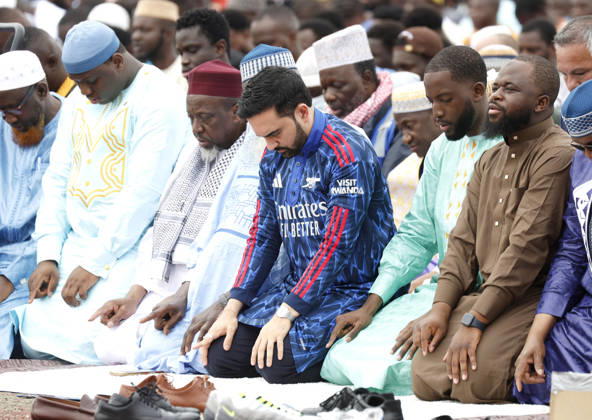 New York City Mayor Zohran Kwame Mamdani participates in Eid al-Adha prayers at Macombs Dam Park on Wednesday, May 27 2026 in New York City. Eid al-Adha, also known as the Festival of Sacrifice, is the second major Islamic festival of the year.  NYP20260527107 JOHNxANGELILLO