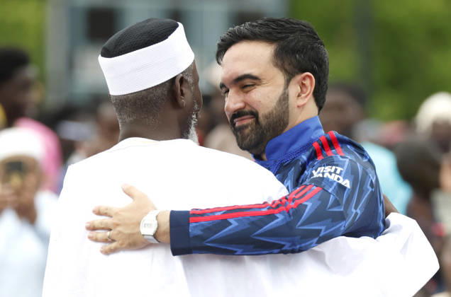 New York City Mayor Zohran Kwame Mamdani participates in Eid al-Adha prayers at Macombs Dam Park on Wednesday, May 27 2026 in New York City. Eid al-Adha, also known as the Festival of Sacrifice, is the second major Islamic festival of the year.  NYP20260527108 JOHNxANGELILLO