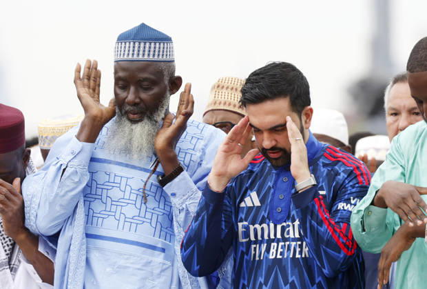 New York City Mayor Zohran Kwame Mamdani participates in Eid al-Adha prayers at Macombs Dam Park on Wednesday, May 27 2026 in New York City. Eid al-Adha, also known as the Festival of Sacrifice, is the second major Islamic festival of the year.  NYP20260527111 JOHNxANGELILLO