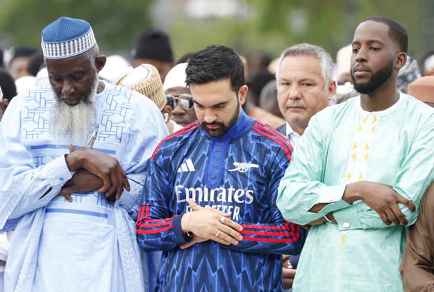 New York City Mayor Zohran Kwame Mamdani participates in Eid al-Adha prayers at Macombs Dam Park on Wednesday, May 27 2026 in New York City. Eid al-Adha, also known as the Festival of Sacrifice, is the second major Islamic festival of the year.  NYP20260527117 JOHNxANGELILLO