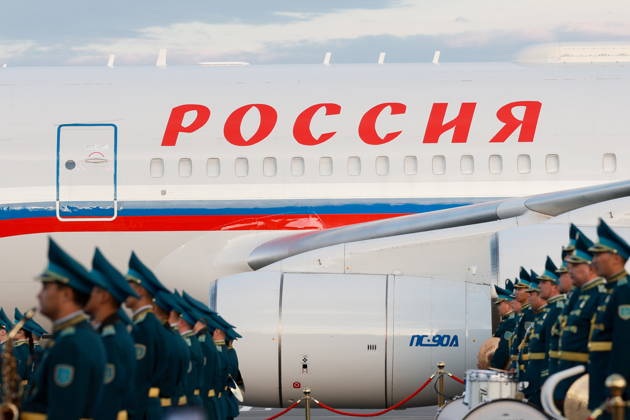 KAZAKHSTAN, ASTANA - MAY 27, 2026: An aircraft carrying Russia s President Putin arrives at Nursultan Nazarbayev International Airport. The Russian president arrived in Kazakhstan on a state visit. Alexander Shcherbak TASS  93101140