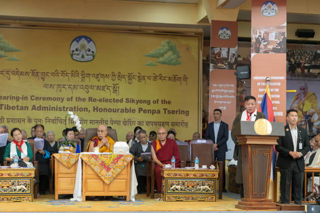May 27, 2026, Dharamshala, Himachal Pradesh, India: Newly re-elected Sikyong Penpa Tsering addressing the tibetan in exile and tibetan followers during Swearing-in Ceremony of the re-elected Sikyong of the Central Tibetan Administration (CTA) Penpa Tsering at Tsugla Khang Temple, Mcleodganj, Dharamshala on Wednesday. Tibetan Spiritual Leader the Dalai Lama also present on this occasion...NOTE; EDITORIAL USE ONLY. Dharamshala India  - ZUMAb235 20260527_zip_b235_014 Copyright: xShaileshxBhatnagarx