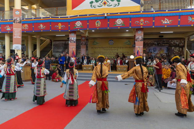 May 27, 2026, Dharamshala, Himachal Pradesh, India: Artist from TIPA perform dance as Tibetan Spiritual Leader the Dalai Lama (c), newly re-elected Sikyong Penpa Tsering (1st R), sitting on the dice with other dignitaries during Swearing-in Ceremony of the re-elected Sikyong of the Central Tibetan Administration (CTA) Penpa Tsering at Tsugla Khang Temple, Mcleodganj, Dharamshala on Wednesday...NOTE; EDITORIAL USE ONLY. Dharamshala India  - ZUMAb235 20260527_zip_b235_010 Copyright: xShaileshxBhatnagarx