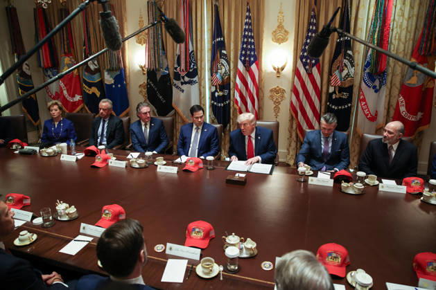 DC: President Trump Holds Cabinet Meeting Robert F. Kennedy Jr., Secretary of Health and Human Services, Doug Burgum, Secretary of the Interior, Marco Rubio, Secretary of State, President Donald Trump, Pete Hegseth, Secretary of Defense, Howard Lutnick, Secretary of Commerce, and Sean Duffy (Not Pictured), Secretary of Transportation, participate in a Cabinet meeting in the Cabinet Room of the White House on May 27, 2026 in Washington, D.C. Trump is holding the meeting with members of his Cabinet as a the U.S. and Iran get closer to a deal. (Photo by Samuel Corum Pool ABACAPRESS.COM) Washington DC United States Copyright: xPool ABACAx