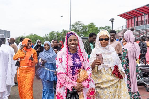 May 27, 2026, New York, New York, USA: People seen after pray and Mayor Zohran Mamdani delivered remarks during Eid Al-Adha holiday prayers at The Yancy Track & Field in New York, NY on May 27, 2026. Hundreds of men, women and children attended wearing clean, colorful and expensive traditional clothes. Eid al-Adha translates from Arabic to Festival of Sacrifice is one of the most important holidays in the Islamic calendar. It honors the Prophet Ibrahim s (Abraham s in Judaism) absolute obedience to God, commemorating his willingness to sacrifice his son as an act of submission before God provided a ram to sacrifice instead. New York USA  - ZUMAr339 20260527_znp_r339_012 Copyright: xLevxRadinx