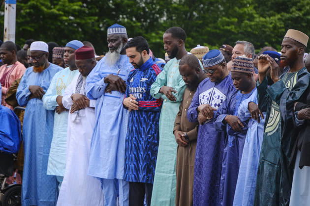 NEW YORK, NY- MAY 27: Mayor Zohran Mamdani attends Eid al-Adha prayers this morning at Yancey Track and Field at Macombs Dam Park in the Bronx; wearing arsenal attire on May 27, 2026 Copyright: xKatiexGodowski MediaPunchx