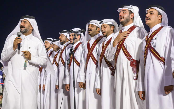 Eid Al-Adha celebrations 2026 in Doha, Qatar - 27 MAY 2026. A Qatari traditional band seen performing during Eid al-Adha celebrations marking the first day of the Muslim festival of Eid al-Adha at Katara Cultural Village. Muslims around the world celebrate Eid al-Adha, one of IslamÕs most important holidays, which commemorates Prophet AbrahamÕs willingness to sacrifice his son in obedience to God Doha Qatar Copyright: xNoushadxVariyattiyakkalx xSOPAxImagesx NVRITYAKAL-003
