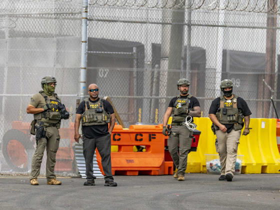 May 27, 2026, Newark, New Jersey, USA: ICE agents wearing bullet-proof vests stand outside of Delaney Hall ICE detention center as detainees inside continue their hunger and labor strike over inhumane conditions and due process violations. Supporters of the detainees are nearby. Newark USA - ZUMAd155 20260527_znp_d155_009 Copyright: xSuexDorfmanx