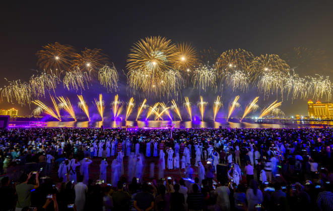 May 27, 2026, Doha, Qatar: Fireworks seen displayed during Eid al-Adha celebrations marking the first day of the Muslim festival of Eid al-Adha at Katara Cultural Village. Muslims around the world celebrate Eid al-Adha, one of Islams most important holidays, which commemorates Prophet Abrahams willingness to sacrifice his son in obedience to God Doha Qatar - ZUMAs197 20260527_aaa_s197_080 Copyright: xNoushadxVariyattiyakkalx